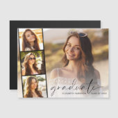 エレガントフォトストリップの卒業スクリプト マグネット招待状 (正面/裏面)