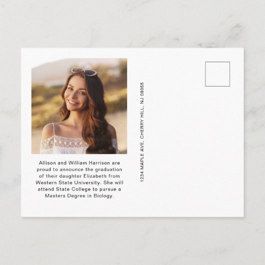 エレガントフォトストリップの卒業スクリプト 案内ポストカード (裏面)