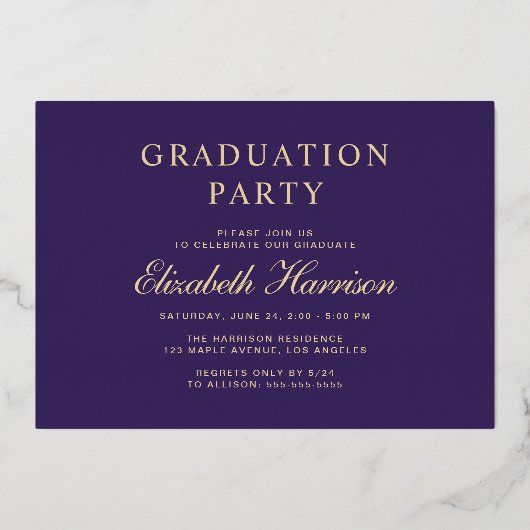 エレガントフォトパープルカレッジ卒業パーティー 箔招待状 (裏面)