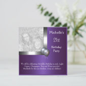 エレガントフォトパープルシルバーバルーン21歳の誕生日 招待状 (スタンド正面)