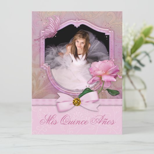 エレガントフォトピンクバタフライバラキンセアニェラ 招待状 (スタンド正面)