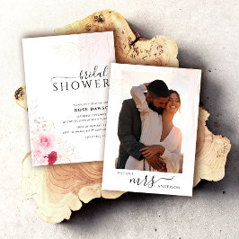 エレガントフォトピンクレッド&金ゴールドフローラブライダルシャワー 招待状