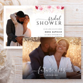 エレガントフォトピンクレッド&金ゴールドフローラブライダルシャワー 招待状