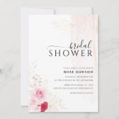 エレガントフォトピンクレッド&金ゴールドフローラブライダルシャワー 招待状 (正面)
