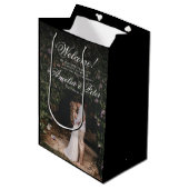 エレガントフォトブラック結婚の歓迎 ミディアムペーパーバッグ (正面アングル)