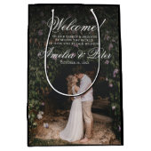 エレガントフォトブラック結婚の歓迎 ミディアムペーパーバッグ (正面)