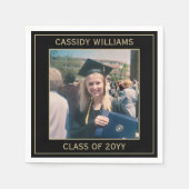 エレガントフォトブラック&金ゴールドモダン卒業パーティー スタンダードカクテルナプキン (正面)