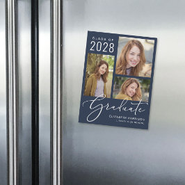 エレガントフォトブルー卒業スクリプト マグネット招待状