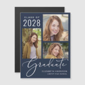 エレガントフォトブルー卒業スクリプト マグネット招待状 (正面/裏面)