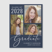 エレガントフォトブルー卒業スクリプト マグネット招待状 (正面)