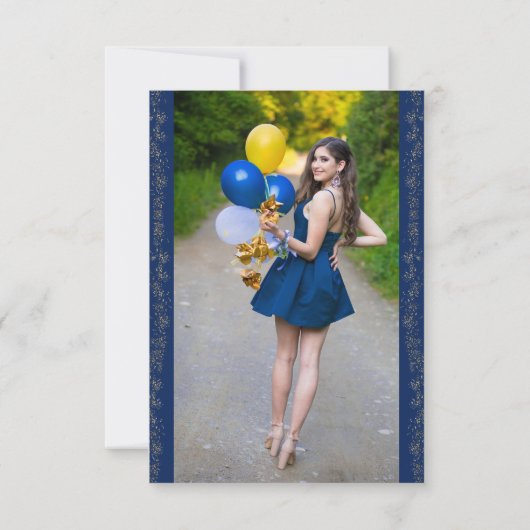 エレガントフォトブルー王室のと金ゴールドリーフx 2 サンキューカード (裏面)