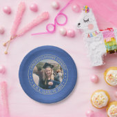 エレガントフォトブルー&金ゴールド卒業モダンパーティー ペーパープレート