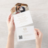 エレガントフォトモノグラムQR金ゴールドホワ結婚イト オールインワン招待状 (貼ってはがせる)