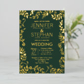 エレガントフォレストグ実在リー金ゴールド結婚フローラ 箔招待状 (立ち正面)