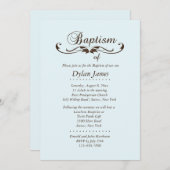 エレガントフォントブルーバプテスマ招待状 招待状 (正面/裏面)