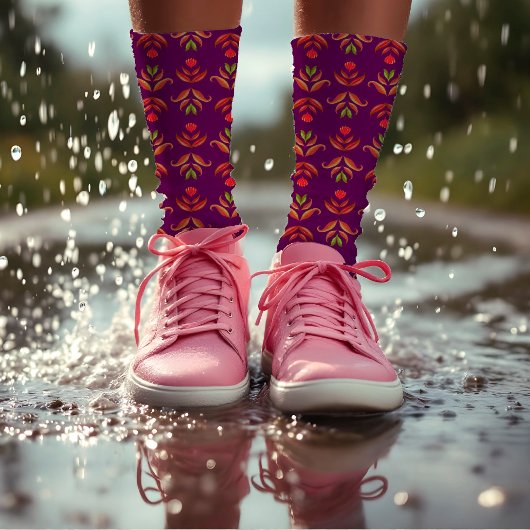 エレガントフォークアートフローラ素朴&バかわいらしルガンディ ソックス