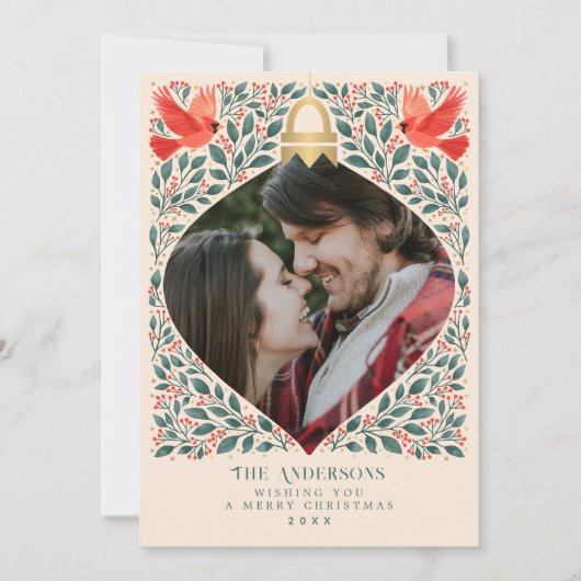 エレガントフォークアート（鳥）ショウジョウコウカンチョウクリスマスリーフ写真 シーズンカード (正面)