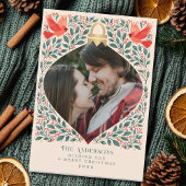 エレガントフォークアート（鳥）ショウジョウコウカンチョウクリスマスリーフ写真 シーズンカード