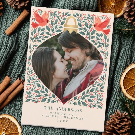 エレガントフォークアート（鳥）ショウジョウコウカンチョウクリスマスリーフ写真 シーズンカード