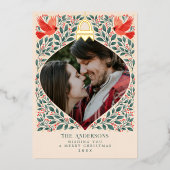 エレガントフォークアート（鳥）ショウジョウコウカンチョウクリスマスリーフ写真 箔シーズンカード (正面)