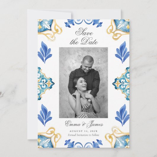 エレガントフォーマルイタリアンタイルの日付の保存 招待状 (正面)