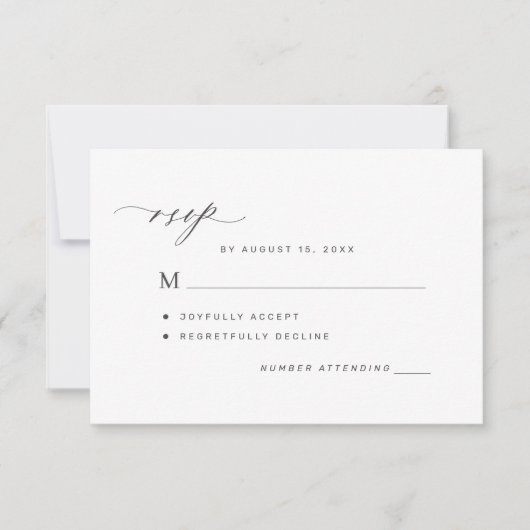 エレガントフォーマルクラシックまたはQRコードのオンラ結婚イン 出欠カード (正面)