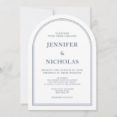 エレガントフォーマルクラシックネイビー結婚ブルー 招待状 (正面)