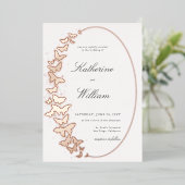 エレガントフォーマルクラシックバタフライフレームバラ金ゴールド 箔招待状 (立ち正面)