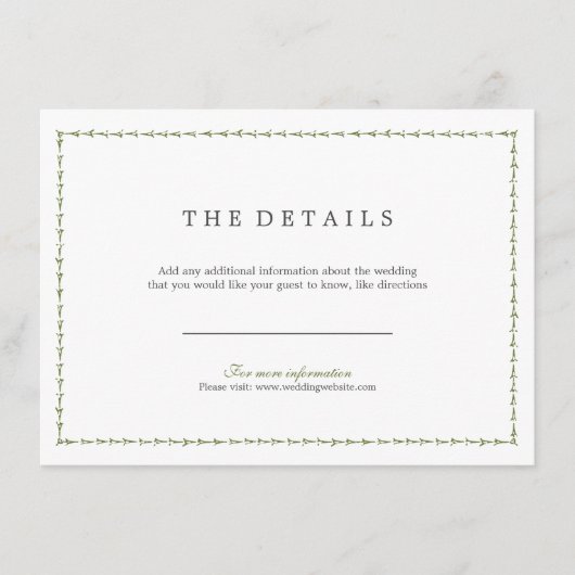 エレガントフォーマルクラシックヴィンテージ結婚式詳細カード エンクロージャーカード (正面)