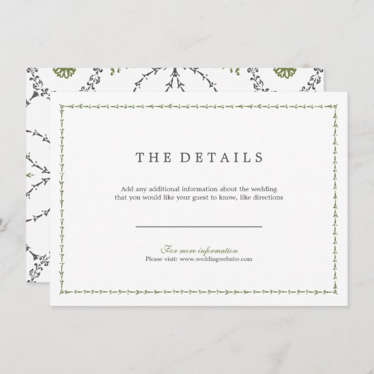 エレガントフォーマルクラシックヴィンテージ結婚式詳細カード エンクロージャーカード (正面/裏面)