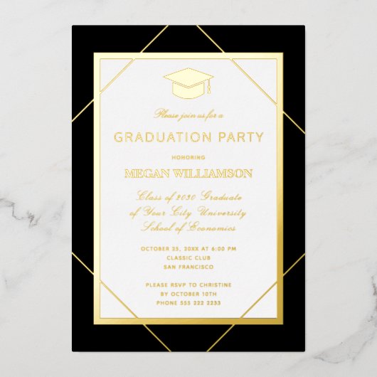 エレガントフォーマルクラシック卒業党金ゴールド 箔招待状 (正面)