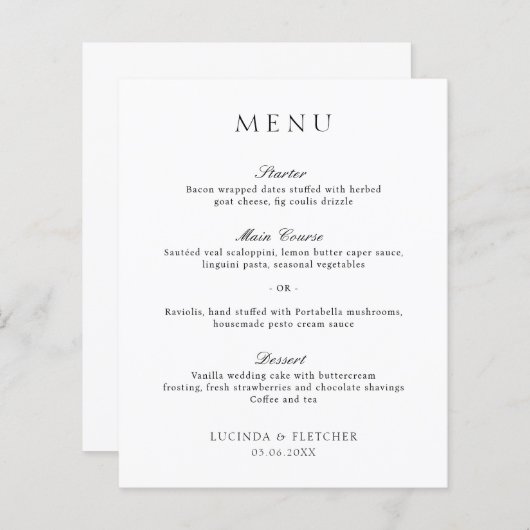エレガントフォーマルクラシック結婚メニュー (正面/裏面)