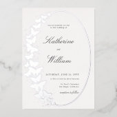 エレガントフォーマルクラシック蝶フレーム銀 箔招待状 (正面)