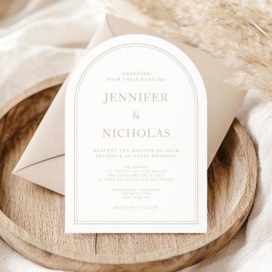 エレガントフォーマルクラシックTaupe結婚 Arch 招待状