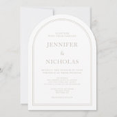 エレガントフォーマルクラシックTaupe結婚 Arch 招待状 (正面)