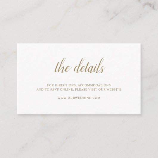 エレガントフォーマルシンプルScript Webサイトの金ゴールド結婚の エンクロージャーカード (正面)