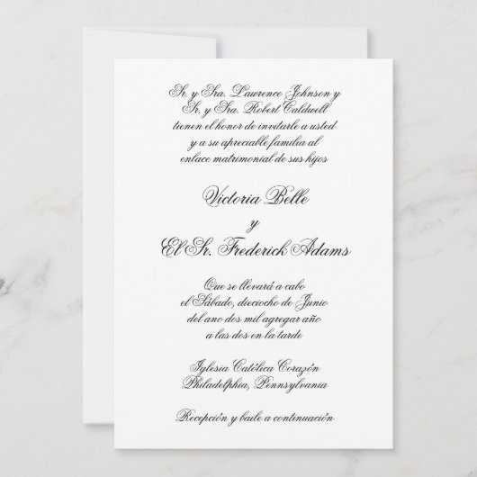 エレガントフォーマルスペインの書結婚の 招待状 (正面)