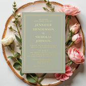 エレガントフォーマルセージ結婚グリーン金ゴールド 箔招待状