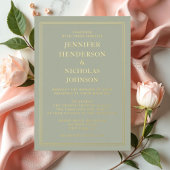 エレガントフォーマルセージ結婚グリーン金ゴールド 箔招待状