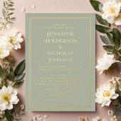 エレガントフォーマルセージ結婚グリーン金ゴールド 箔招待状