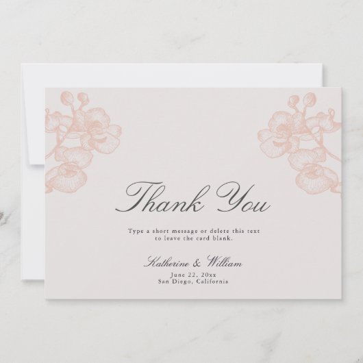 エレガントフォーマルモダンクラシックオーキッドイ結婚ンク サンキューカード (正面)