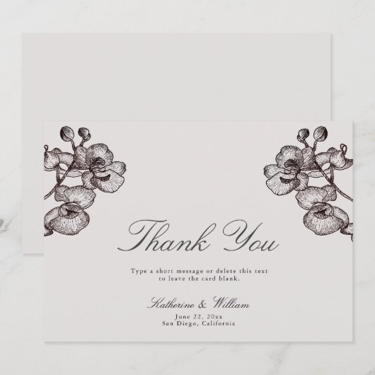 エレガントフォーマルモダンクラシックOrchid Ink 3結婚's サンキューカード (正面/裏面)