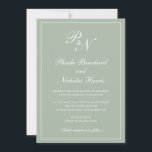 エレガントフォーマルモノグラム結婚セージ 招待状<br><div class="desc">2つの伝統的イニシャルモノグラムと薄い中の書道の中にあなたの名前とクラシックデザインとシンプルスタイルセージ緑の結婚式招待状とエレガントのゲー縁どン。すべてのデザイン要素は、デザイン編集ツールで変更できる。これらのエレガントな結婚式の招待状は、のフォーマルために完璧結婚である。</div>