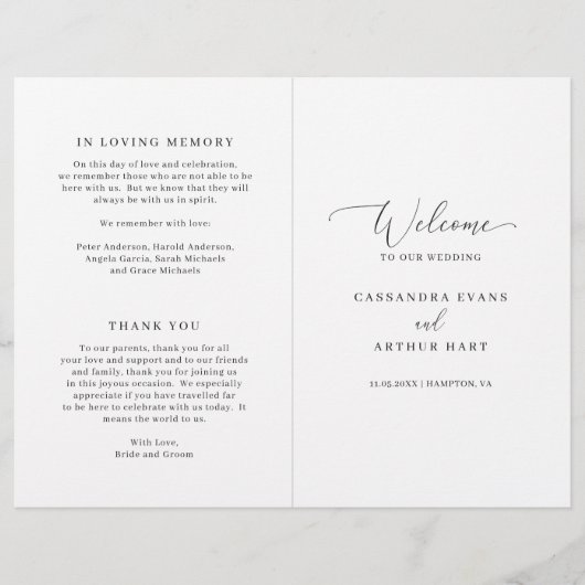 エレガントフォーマル予算結婚式 プログラム (正面)