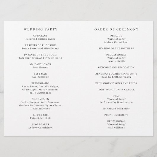 エレガントフォーマル予算結婚式 プログラム (裏面)