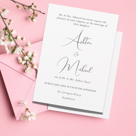 エレガントフォーマル無モダン率のミニマ結婚リスト 招待状