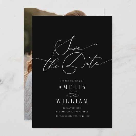 エレガントフォーマル白結婚の セーブザデート (正面/裏面)