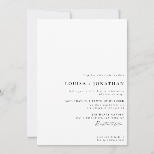 エレガントフォーマル白黒写真結婚の 招待状 (正面)