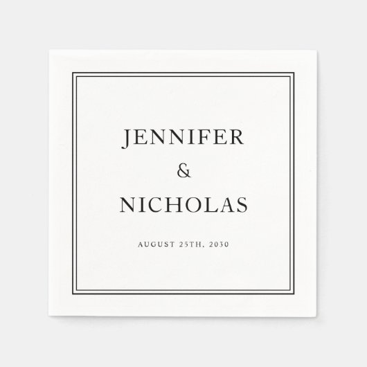 エレガントフォーマル白黒結婚の スタンダードカクテルナプキン (正面)