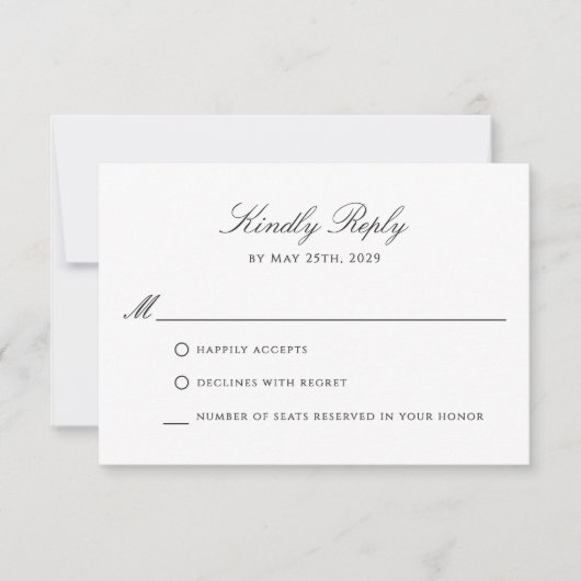 エレガントフォーマル結婚のCrest MonogramロゴRSVP 出欠カード (正面)
